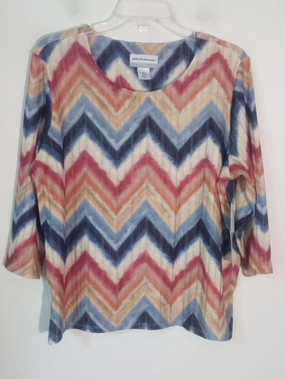 Alfred Dunner Multicolor Chevron 3/4 Sleeve Top PL Petite Large NWT $59.50